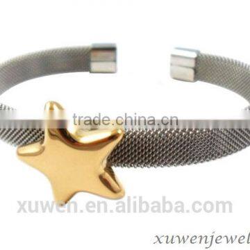 pentagram shape mesh stainless steel two tone gold bangles design