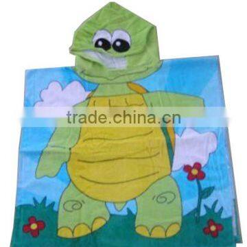 100% Cotton Velour Fiber Reactive Print baby Hooded Towel Turtle