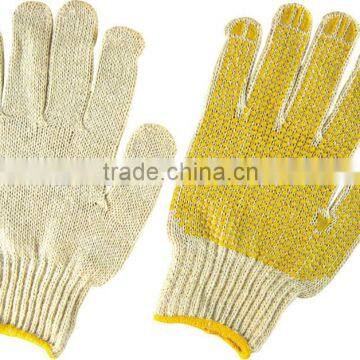 7G knitted natural color cotton glove pvc dots