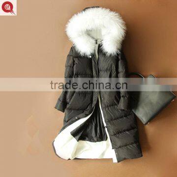 2016 most popular mongolian lamb fur coat wholesale raccon fur goose coat for women