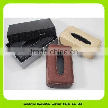 Fashion Cowhide Leather Tissue Cover Box for Car 16008