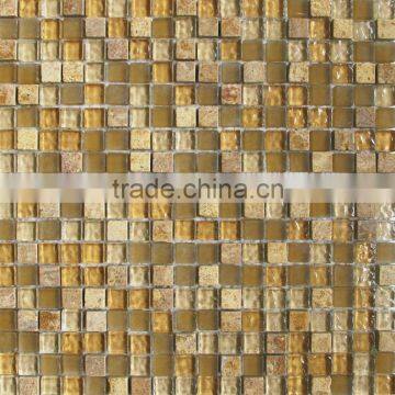 yellow color mosaic, glass mosaic, glass mix stone mosaic(KMS017)