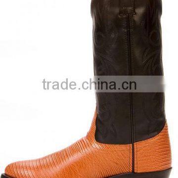 Black Cognac Fancy Stitched Manmade Shaft Leather Lizard Printed Western Cowboy Boots photo-4