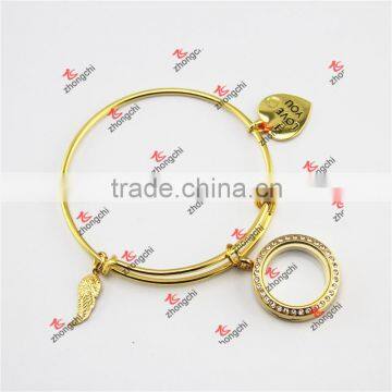 Fashion Gold Brass Locket Charms Wire Bangles Bracelets