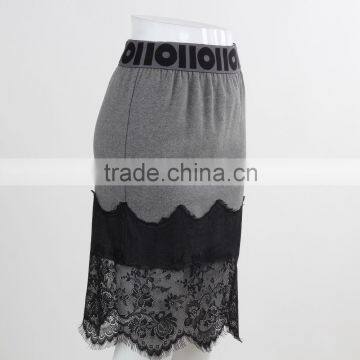 F5S43020 New Design Eyelash Lace Hem Skirt Women Fashion Fleece Midi Skirt photo-2