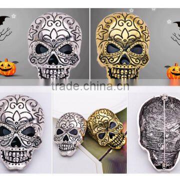 46*31mm Wholesale Fashion Vintage Silver Gold Rhinestone Crystal Punk Halloween Skeleton Skull Brooches Pins For Women Men