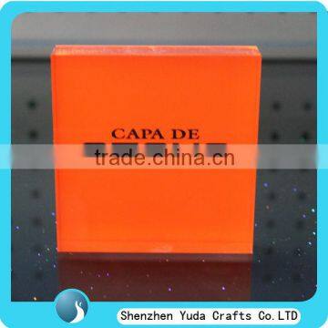 Beautiful orange plexiglass block, lucite plaque for company logo, acrylic logo stand acrylic trophy