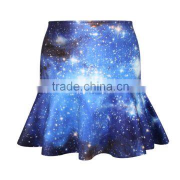 OEM 2015 Women Skirt 3D Blue Galaxy Printing Puff Skirt N15-5