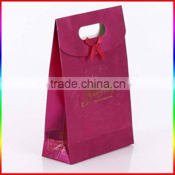 Embossed Magenta Paper Wedding Bag With Gold Printing photo-3
