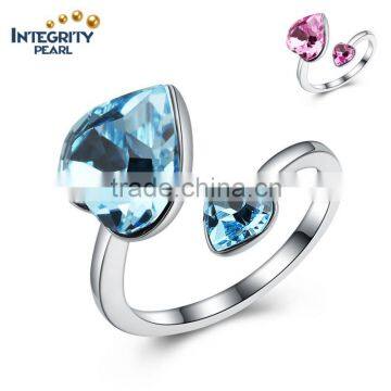 Birthday gift romantic 2 color fashion shape crystal wide sterling silver ring