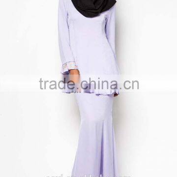 Light Purple Black Scarf White Lace Elegant Women Muslim Dress photo-3