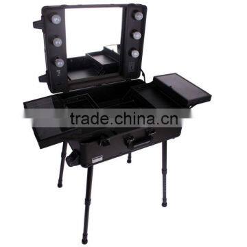 Aluminium trolley cosmetic case with light with mirror