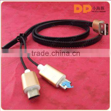 2015 newest metal zipper data cable high quality micro usb cable