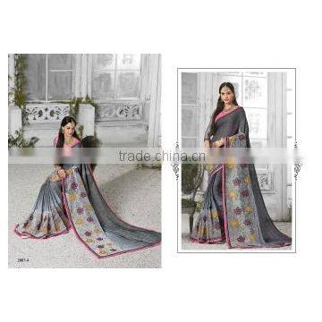 Sensual Grey Georgette Designer Saree/indian designers saree online shopping