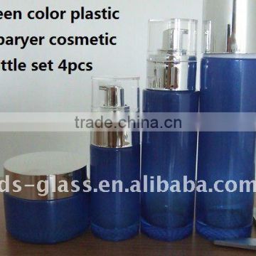 blue-green cylinder shaped glass cosmetic containers with pump nozzle