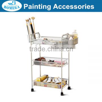 44.2*23.2*76.6cm three layers metal oil painting trolley with 4 wheels