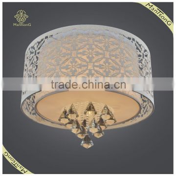 Beautiful Flower Printed Fabric Shade Ceiling Lamp Crystal Accessories for Home Decorative