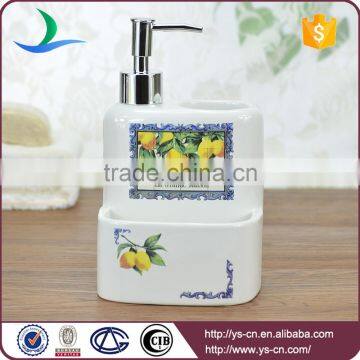 Lemon Pattern Decal Ceramic Soap Dispenser With Sponge Holder photo-2