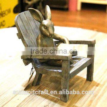 Plate Bronze Reading Antique Resin Rabbit Statues photo-3