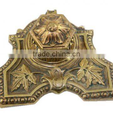 Antique Brass Embossed Brass Ink Well photo-3