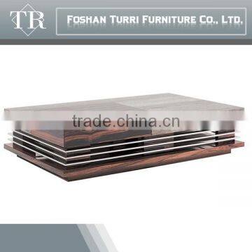 Classical Ebony Veneer Natural Marble TV Stand photo-3