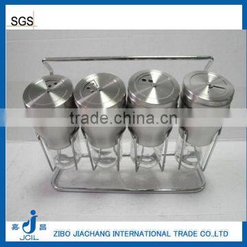 4 pcs glass cruet set with metal coating