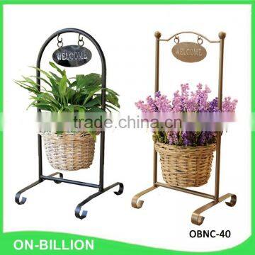 Welcome iron frame pretty hand woven wicker plant basket