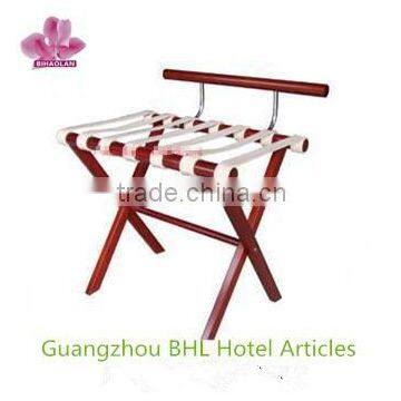 Hotel folding wooden luggage rack with PU leather strips