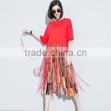 Guangzhou Clothing OEM o Neck Half Sleeves Black Long Tassels Tshirt photo-3