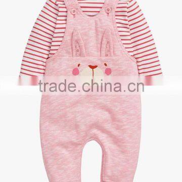 Cute Baby Girls Pink Bunny Dungarees And Bodysuit Set Romper Kids Clothing Unisex Child Clothes 2016 HSD5722