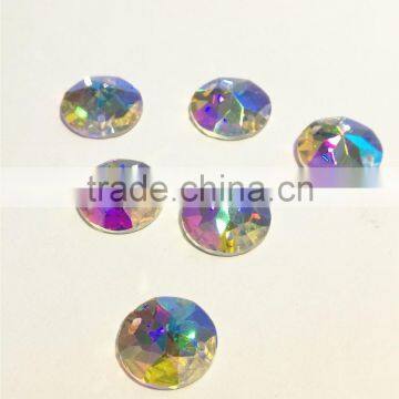 two holes round rivoli crystal sew on stone flat back glass pendant for garment accessories