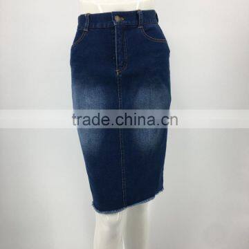 Ladies custom fashion back-slit denim skirt