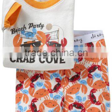 fashion boys crab cove beach party pattern short sleeve pajamas suits kids sleeping wear