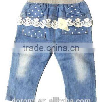 Baby Girl Jeans With Cute Bow-knot and Lace photo-2