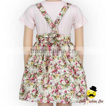 Summer Frock Design Cotton Flower Pattern Printed Baby Girl Suspender Floral School Uniform Rustic Dress photo-6