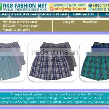 Men loose fit yarn dyed plaid woven boxer