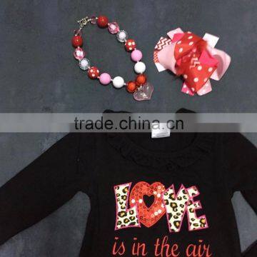 2016 New V-days Design Valentine's Day Dress Girls Kids "Love" Long Sleeves Ruffle Party Dress With Matching Accessories Set photo-2