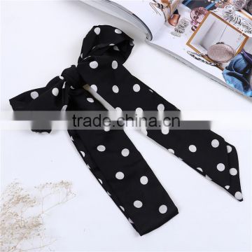 Chiffon Multifunction Skinny Scarf Black White Dot Choker