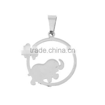 Stainless Steel Cut Out Pendants Elephant Animal Silver Tone Round