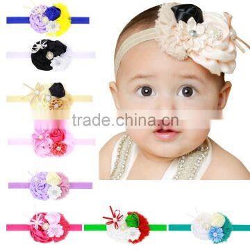 Trio Flower Baby Headband with Bow and Pearl