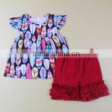 2017 popular style silk milk top and skirt set baby girl red shorts fashion cheap clothes