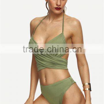 Swimming Wrap Bandage Ladies Mature Swimsuit Cross Back Bikini photo-2