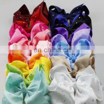 New design fabric big size 18cm bowknot Metal Hair Clips rhinestone stick fabric bowknot with alligator Clips for kids