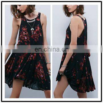 New 2015 African Clothes Designs Floral Printed Elegant Chiffon Casual Swing Dresses NT6749