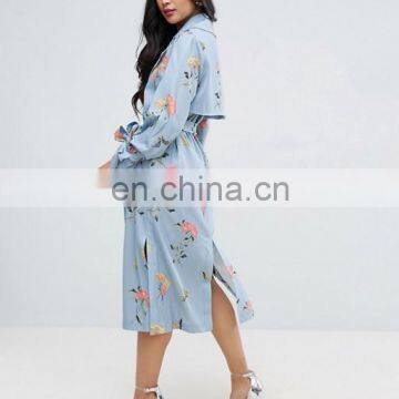 Wholesale New Fashion Autumn Printing Back Side Vent Bulk Ladies Long Wind Coat photo-3