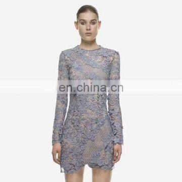 Casual Dresses Women Summer White Bodycon Floral Crochet Lace Long Sleeve Sexy Mini Dress photo-4