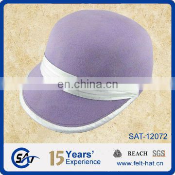 white silk trimming band and purple leisure lady's cap 100% wool felt caps for wholesale