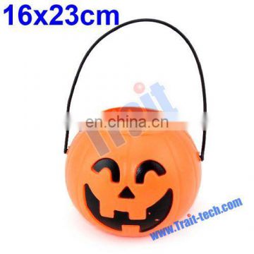 Portable Plastic Pumpkin Bucket for Halloween Decoration (16x23cm)