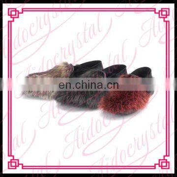 Aidocrystal Red Deep Gray Khaki Women Shoes Fox Fur Simple Matt Soft Leather Faux Fur Solid Women Flats Shoe