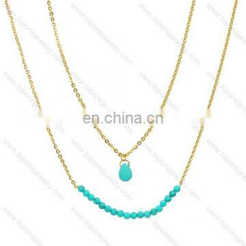 Wholesale high quality gold necklace with some blue beads